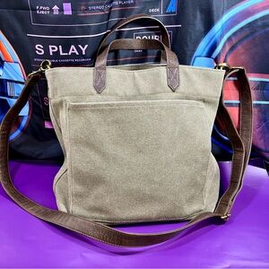 Thirty-One Olive Green Canvas Tote Bag Cross-Body